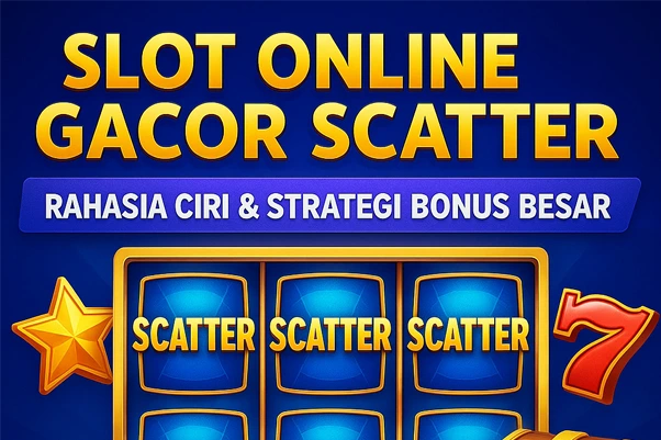Ilustrasi digital 3D mewah bertema slot online gacor scatter, menampilkan mesin slot emas, simbol scatter bercahaya, dan efek visual bonus besar untuk menggambarkan peluang free spin melimpah.